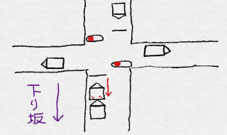 赤信号の下り坂で後突
